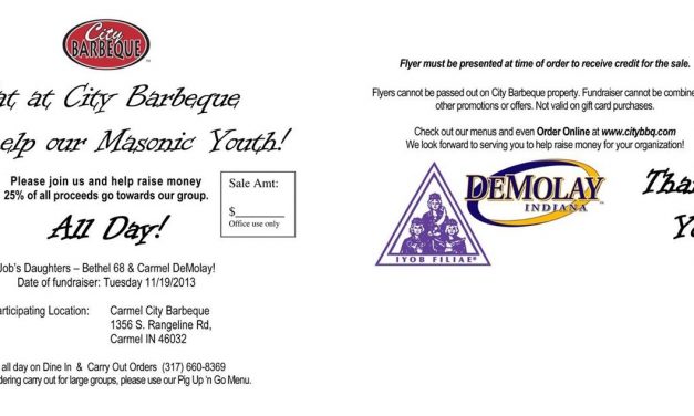 Eat at City Barbeque and Help Our Masonic Youth!